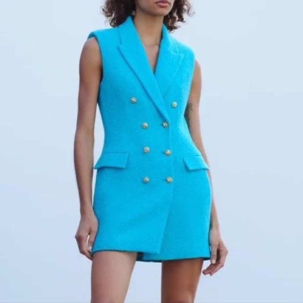 Zara Vibrant Blue Double-Breasted Mini Dress
